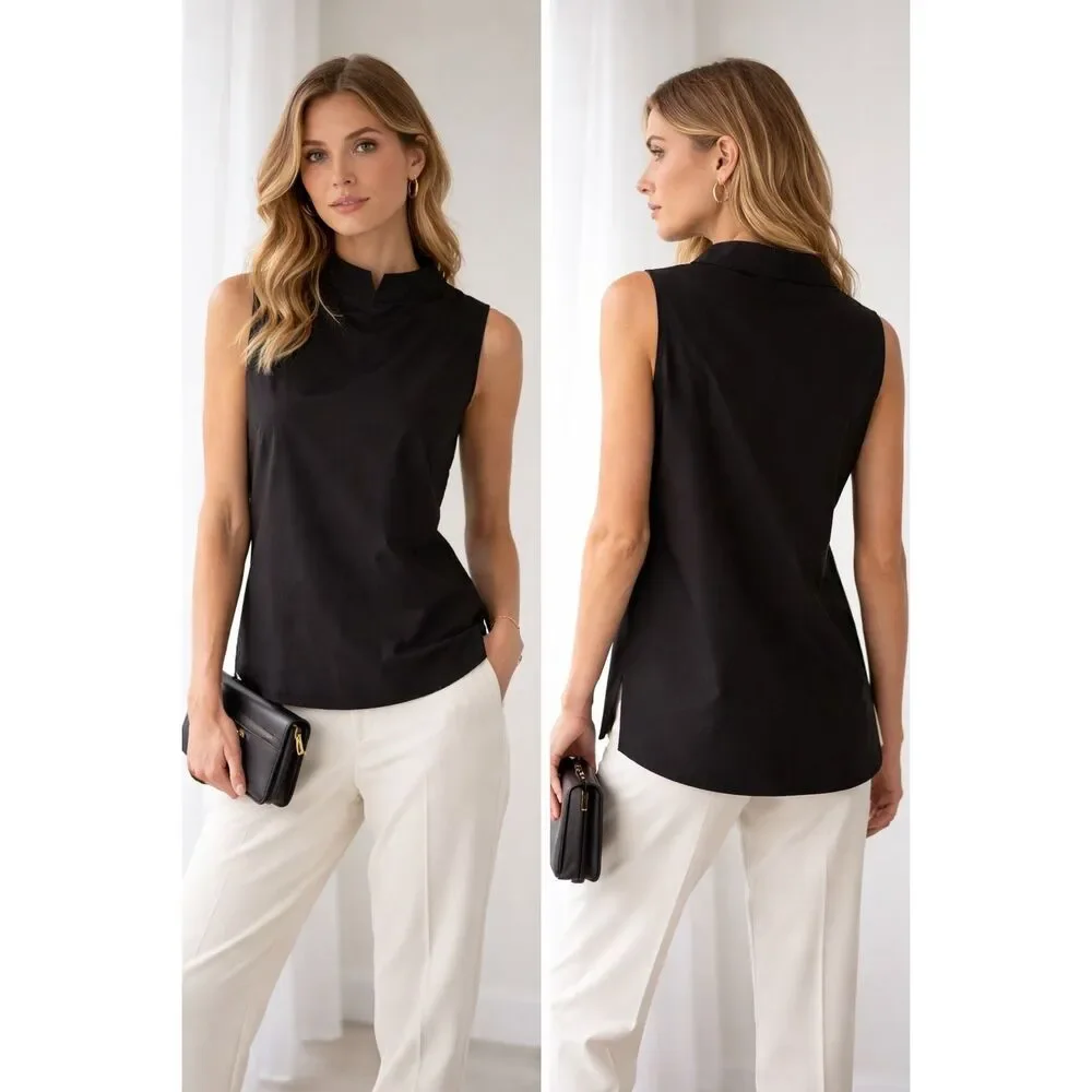 Até Italy Black Cotton Blend Sleeveless Structured Shell Top Size 44 US 8/10 - Picture 12 of 12